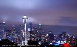 Down town Seattle on a foggy night