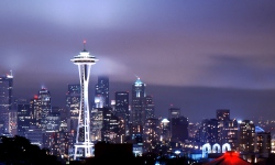 Down town Seattle on a foggy night